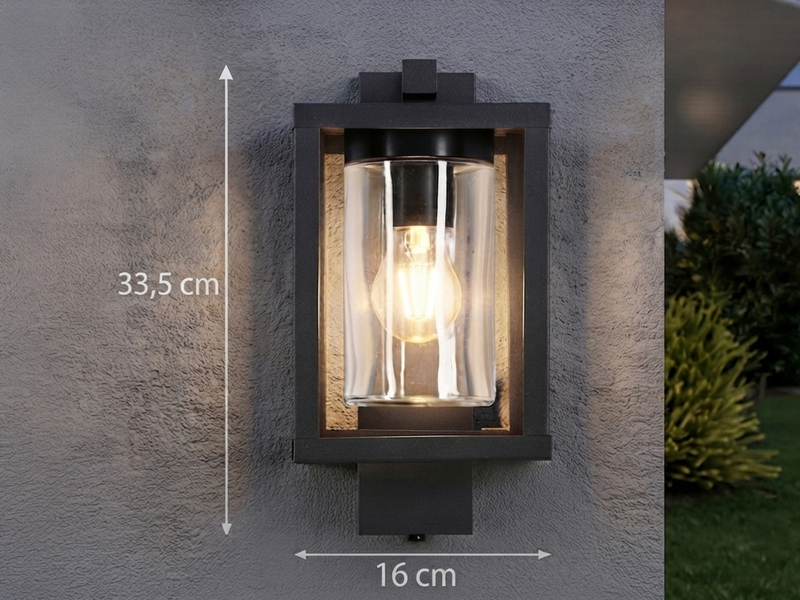 Außenwandleuchte Anthrazit in Laternenoptik mit E27 LED, Höhe 33cm