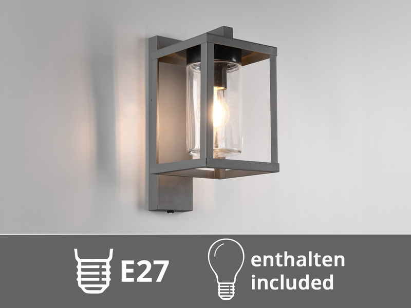 Außenwandleuchte Anthrazit in Laternenoptik mit E27 LED, Höhe 33cm