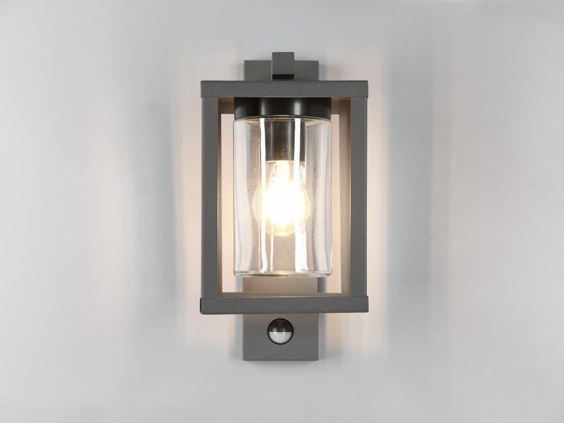 Außenwandleuchte mit Bewegungsmelder & E27 LED Laterne Anthrazit, Höhe 33cm