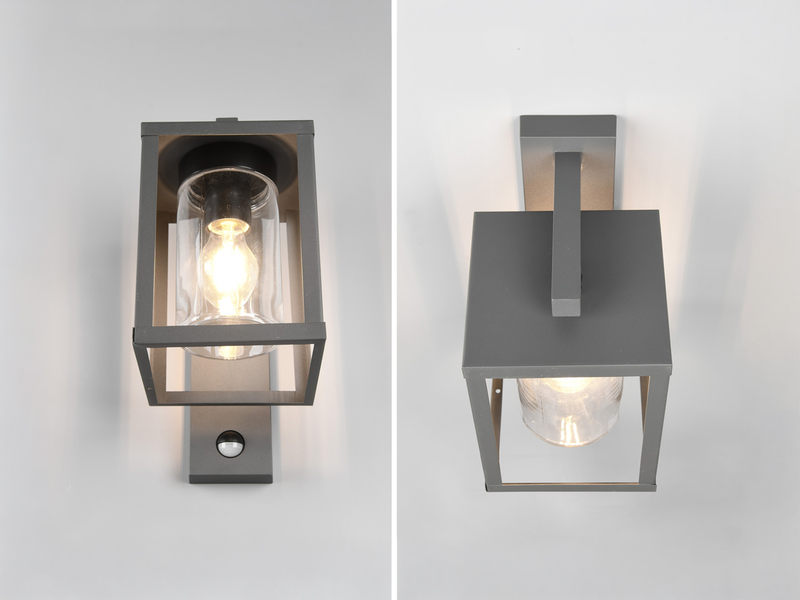 Außenwandleuchte mit Bewegungsmelder & E27 LED Laterne Anthrazit, Höhe 33cm