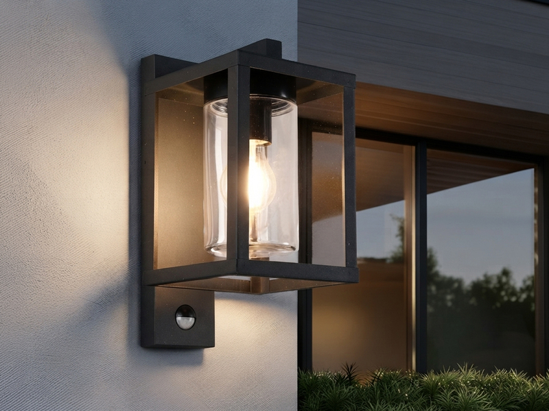 Außenwandleuchte mit Bewegungsmelder & E27 LED Laterne Anthrazit, Höhe 33cm