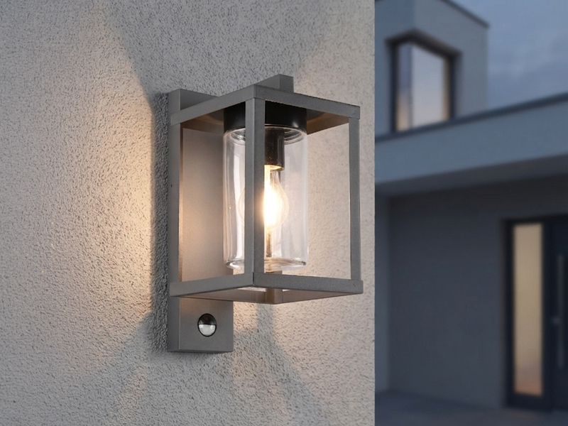 Außenwandleuchte mit Bewegungsmelder & E27 LED Laterne Anthrazit, Höhe 33cm