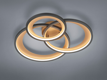 LED Deckenleuchte GRANADA mit drei Ringen Schwarz & Gold, dimmbar, Breite 71cm