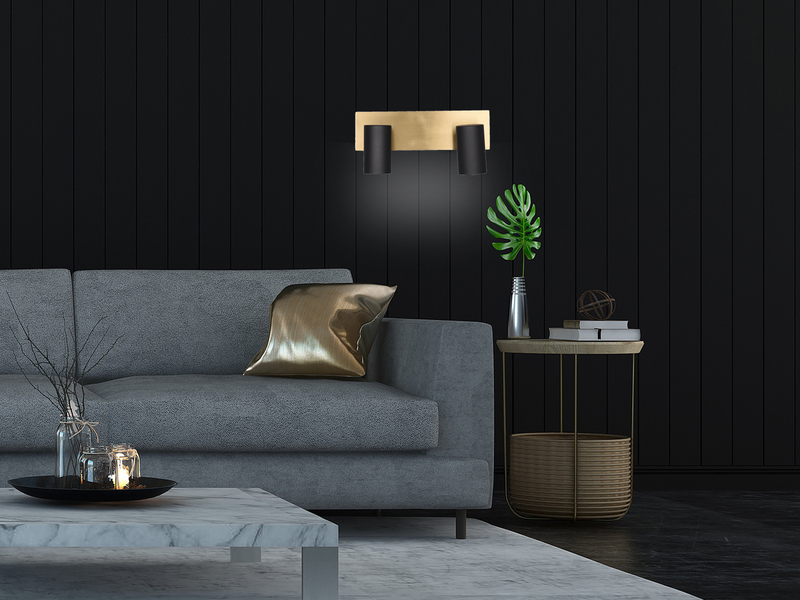 Deckenstrahler Schwarz Gold 2-flammig mit GU10 LED, Breite 30cm