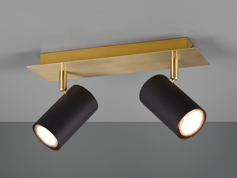Deckenstrahler Schwarz Gold 2-flammig mit GU10 LED, Breite 30cm