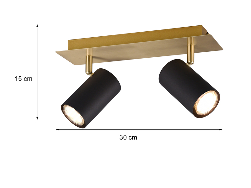Deckenstrahler Schwarz Gold 2-flammig mit GU10 LED, Breite 30cm