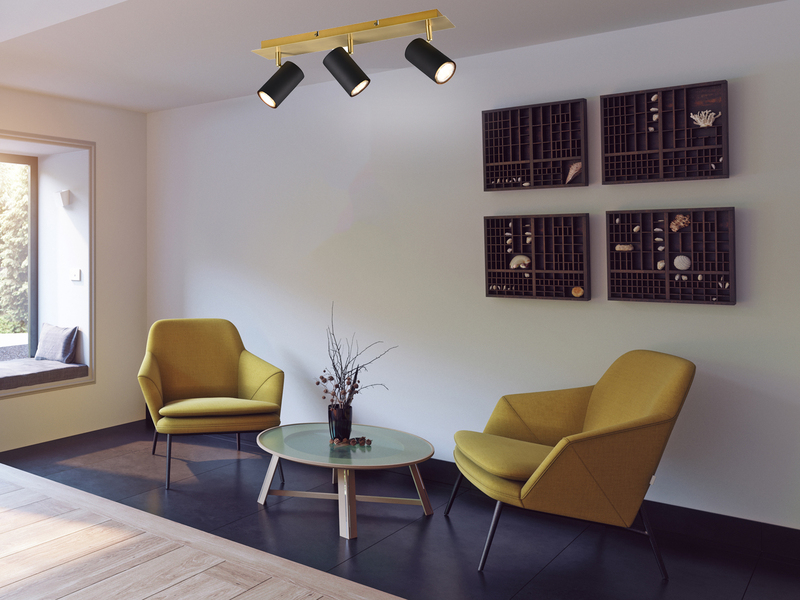 Deckenstrahler Schwarz Gold 3-flammig mit GU10 LED, Breite 48cm
