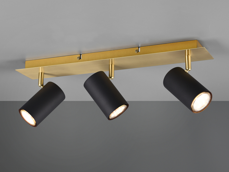 Deckenstrahler Schwarz Gold 3-flammig mit GU10 LED, Breite 48cm