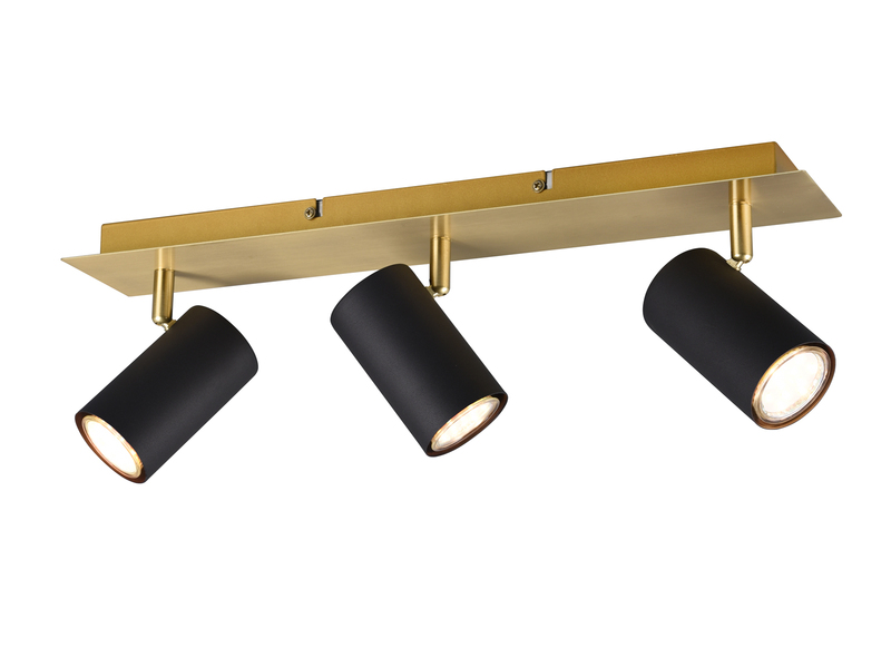Deckenstrahler Schwarz Gold 3-flammig mit GU10 LED, Breite 48cm