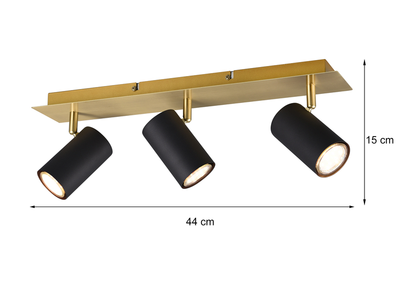 Deckenstrahler Schwarz Gold 3-flammig mit GU10 LED, Breite 48cm