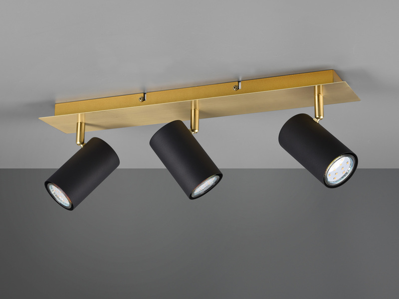 Deckenstrahler Schwarz Gold 3-flammig mit GU10 LED, Breite 48cm