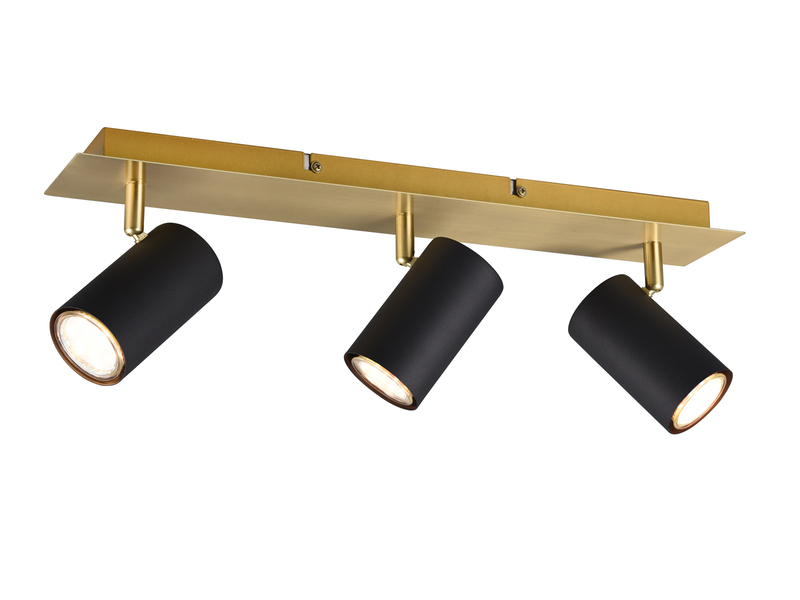 Deckenstrahler Schwarz Gold 3-flammig mit GU10 LED, Breite 48cm