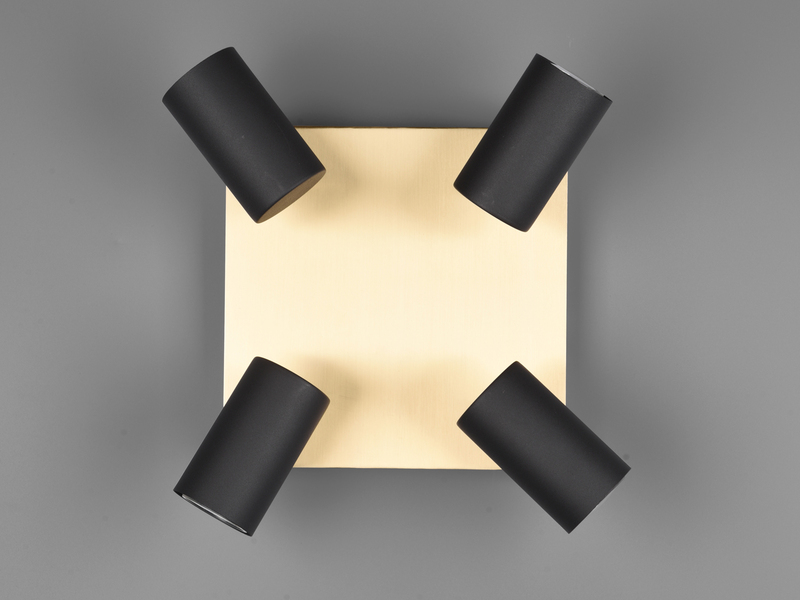 Deckenstrahler Schwarz Gold 4-flammig, mit GU10 LED, Quadrat 24cm