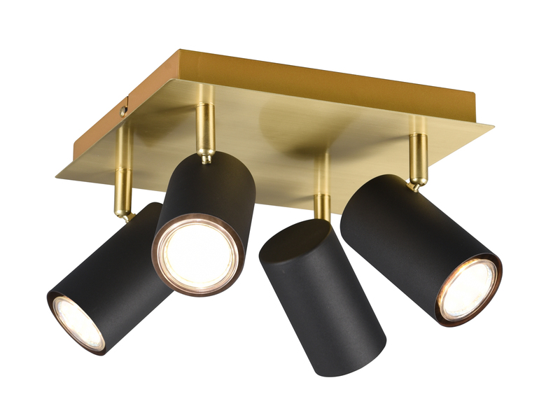 Deckenstrahler Schwarz Gold 4-flammig, mit GU10 LED, Quadrat 24cm