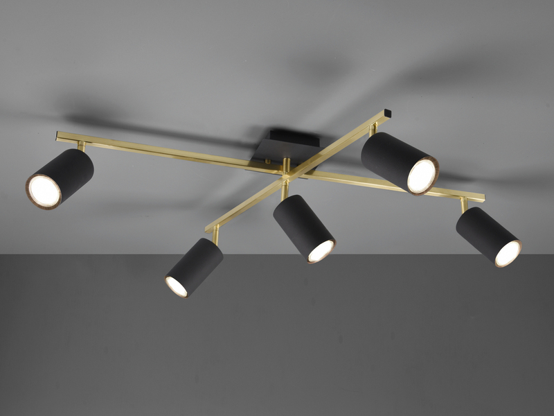 LED Deckenstrahler Schwarz Gold 5-flammig, Arme verstellbar, Breite 77,4cm