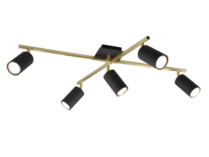 Deckenstrahler Schwarz Gold 5-flammig, schwenkbar mit GU10 LED, Breite 77,5cm
