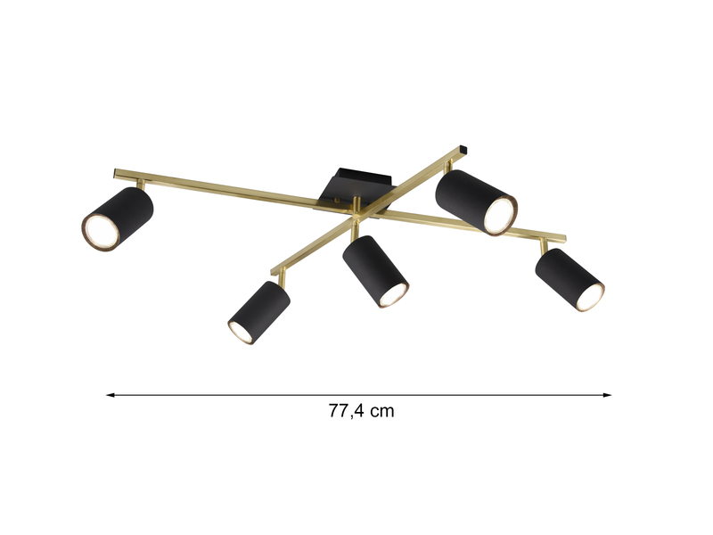 Deckenstrahler Schwarz Gold 5-flammig, schwenkbar mit GU10 LED, Breite 77,5cm