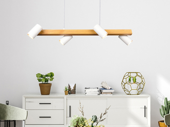 Holzbalken Pendelleuchte MARLEY 4-flammig Weiß, Breite 80cm