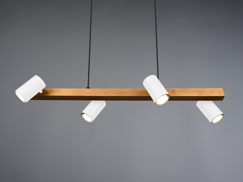 LED Holzbalken Pendelleuchte 4-flammig Weiß, Breite 80cm