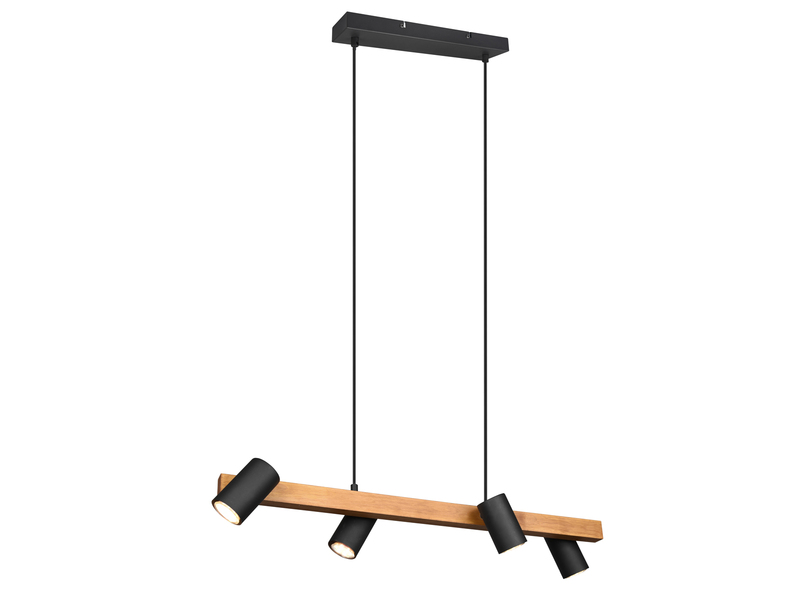 Pendelleuchte mit Holzbalken & 4 schwenkbaren Spots, Breite 80cm inkl. GU10 LED