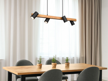 LED Holzbalken Pendelleuchte 4-flammig Schwarz, Breite 80cm