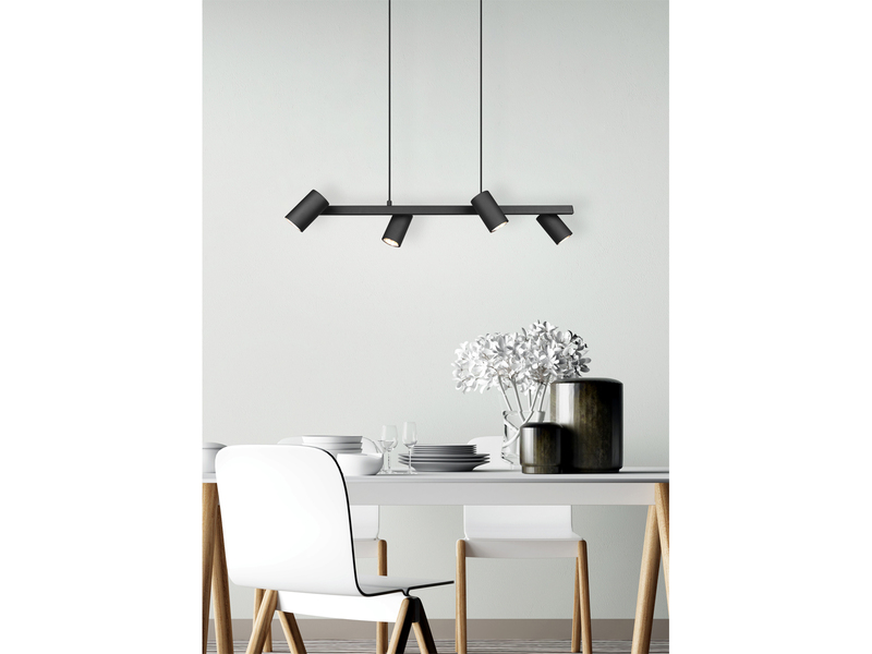Pendelleuchte MARLEY Schwarz mit 4 schwenkbaren Spots, Breite 80cm