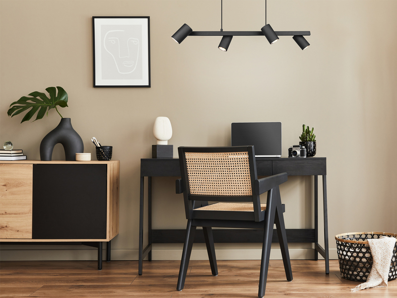 Pendelleuchte MARLEY Schwarz mit 4 schwenkbaren Spots, Breite 80cm