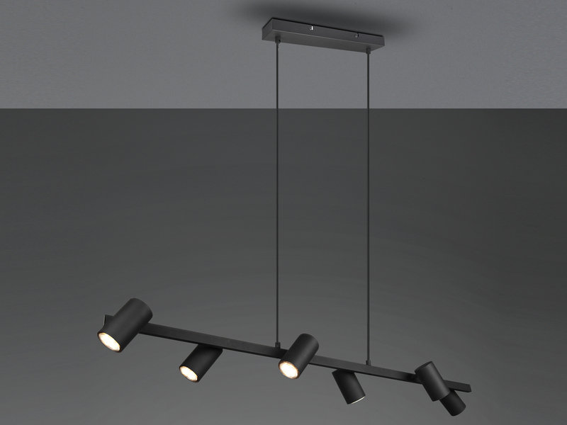 Balkenpendelleuchte MARLEY 6-flammig lang in Schwarz, Breite 115cm