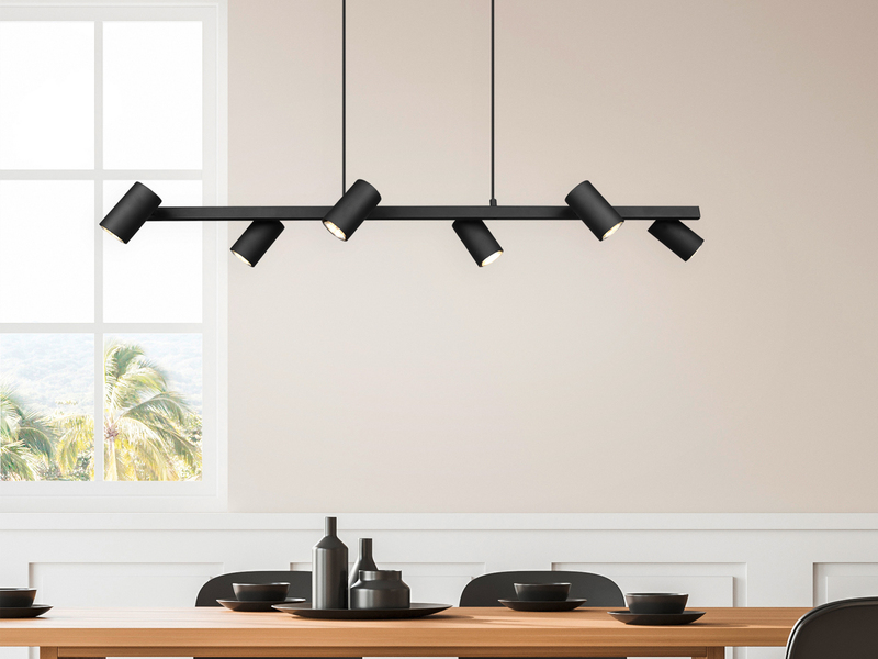 Pendelleuchte MARLEY Schwarz mit 6 schwenkbaren Spots, Breite 115cm