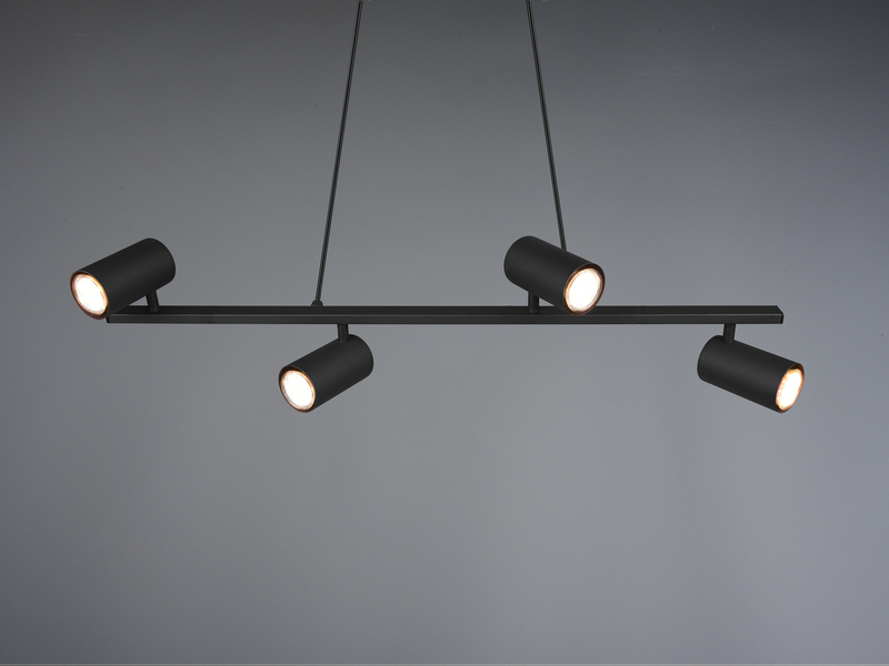 Pendelleuchte Schwarz mit 4 schwenkbaren Spots inkl. GU10 LED, Breite 80cm