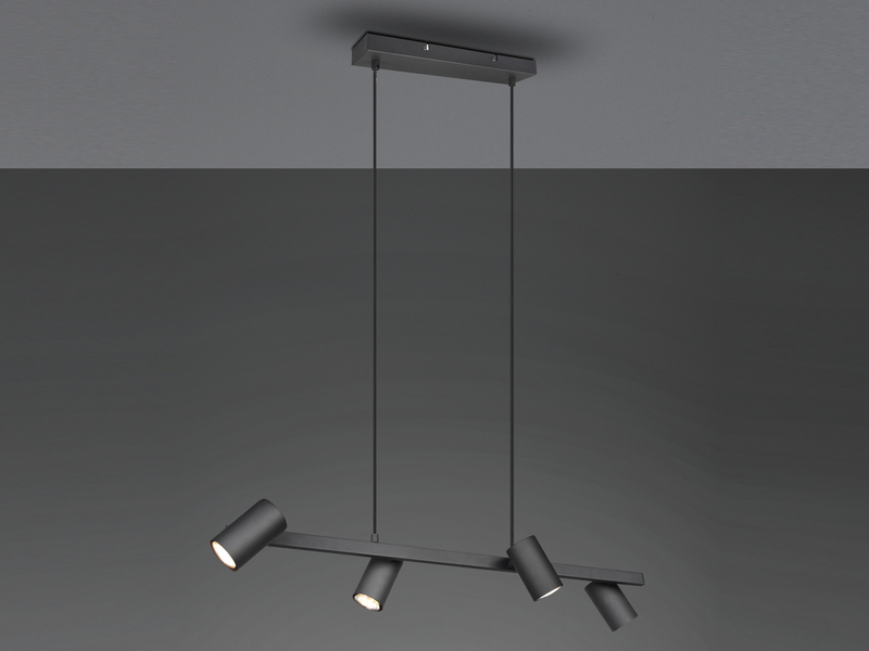 Pendelleuchte Schwarz mit 4 schwenkbaren Spots inkl. GU10 LED, Breite 80cm