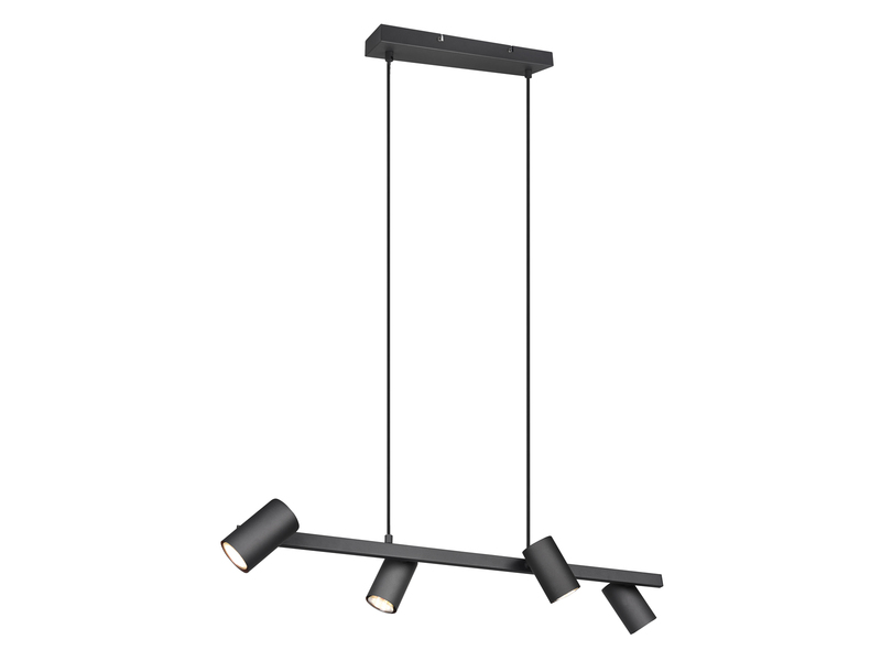 Pendelleuchte Schwarz mit 4 schwenkbaren Spots inkl. GU10 LED, Breite 80cm