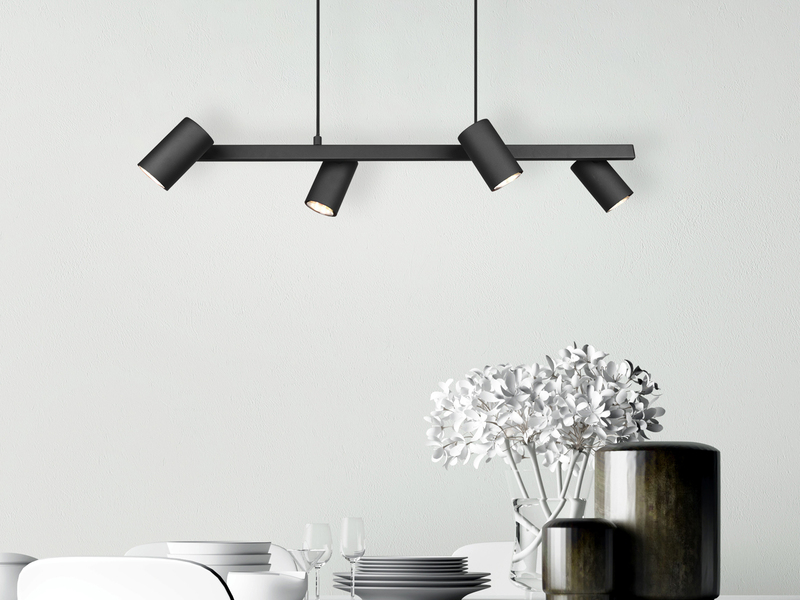 Pendelleuchte Schwarz mit 4 schwenkbaren Spots inkl. GU10 LED, Breite 80cm