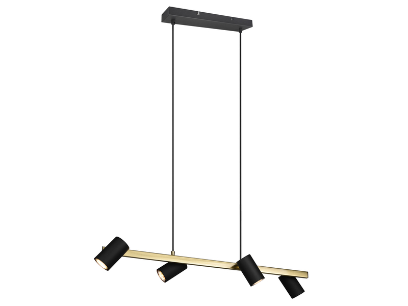 LED Balken Pendelleuchte 4 flammig in Schwarz-Gold Breite 80cm