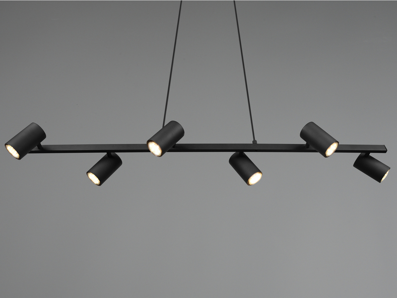 Pendelleuchte Schwarz mit 6 schwenkbaren Spots inkl. GU10 LED, Breite 115cm