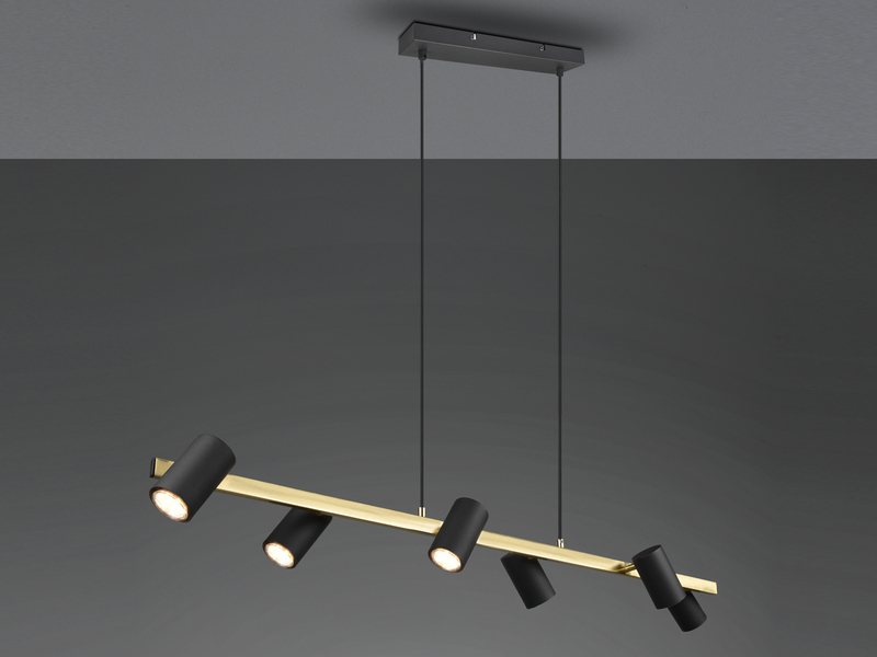 LED Balken Pendelleuchte 6 flammig in Schwarz-Gold Breite 115cm