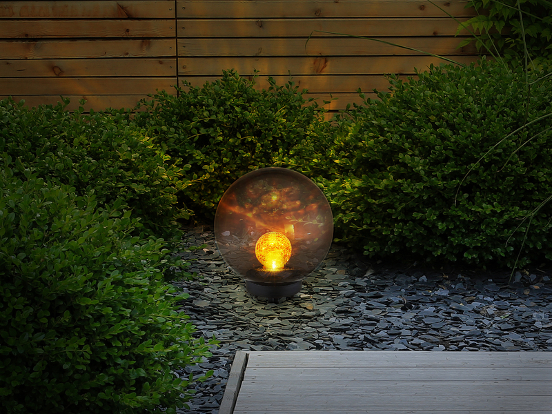 LED Solarkugeln 2er SET - Kugeln rauchfarbig Ø 20cm mit Erdspieß, Glas