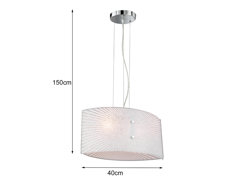 Große LED Pendelleuchte mit Glas Lampenschirm weiß, oval, Breite 40cm