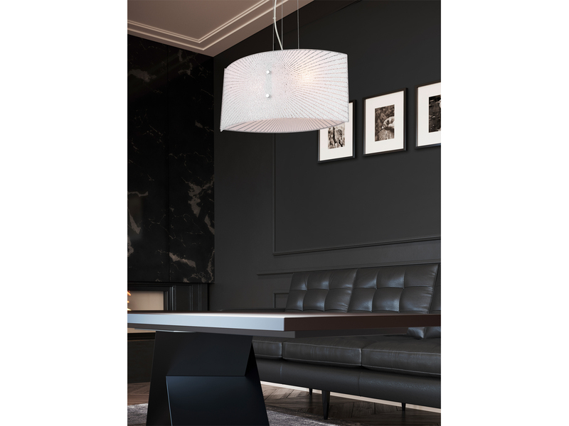LED Pendelleuchte mit Glas Lampenschirm Weiß Oval, Breite 40cm