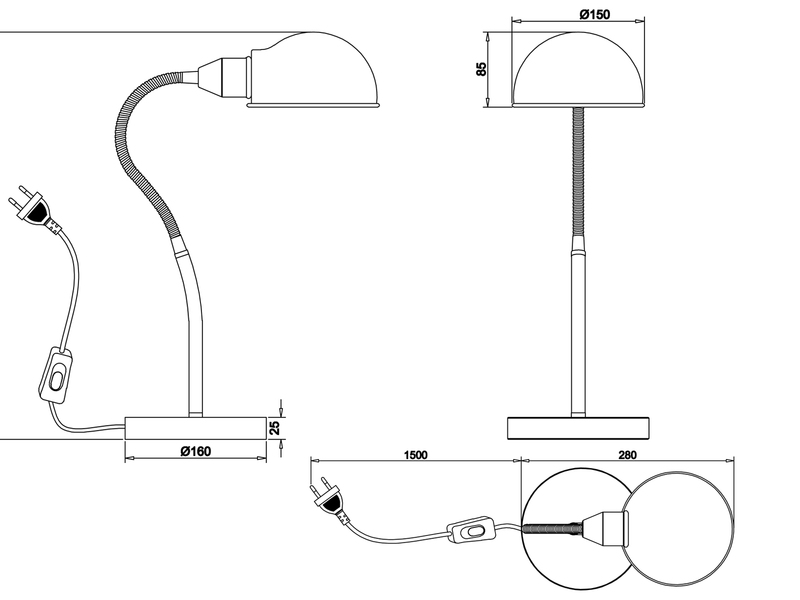 LED Schreibtischleuchte mit Flexarm in Silber matt, Höhe 46cm