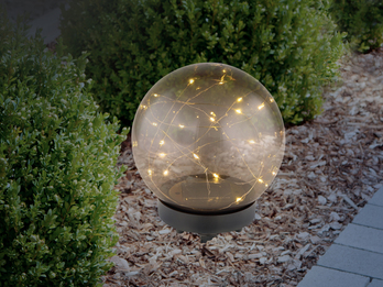 LED Solarkugel Garten - Leuchtkugel Ø 15cm mit Erdspieß, rauchfarbig
