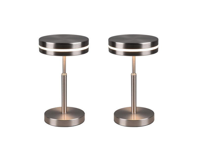 2-er Set kleine LED Tischleuchten rund, Silber, Höhe 25cm