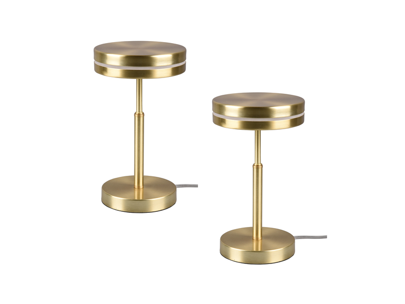 2-er Set kleine LED Tischleuchten rund, Messing, Höhe 25cm