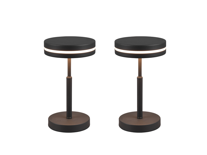 2-er Set kleine LED Tischleuchten rund, Anthrazit, Höhe 25cm