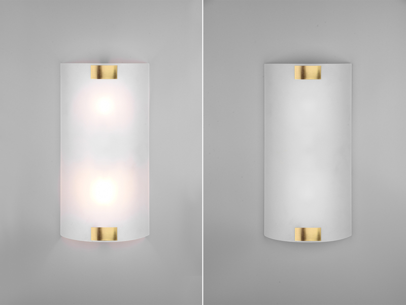 Flache Wandleuchte PURA Glaslampenschirm Gold, Höhe 40cm