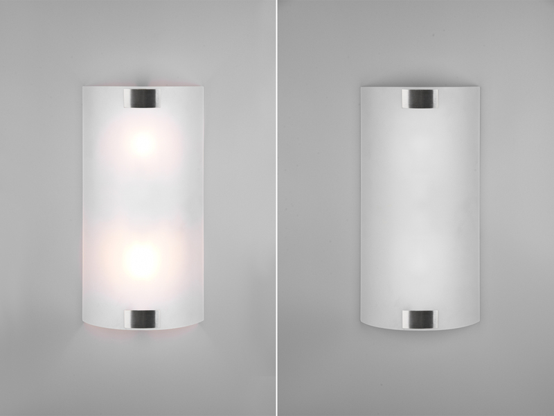 Flache Wandleuchte PURA Glaslampenschirm Silber, Höhe 40cm