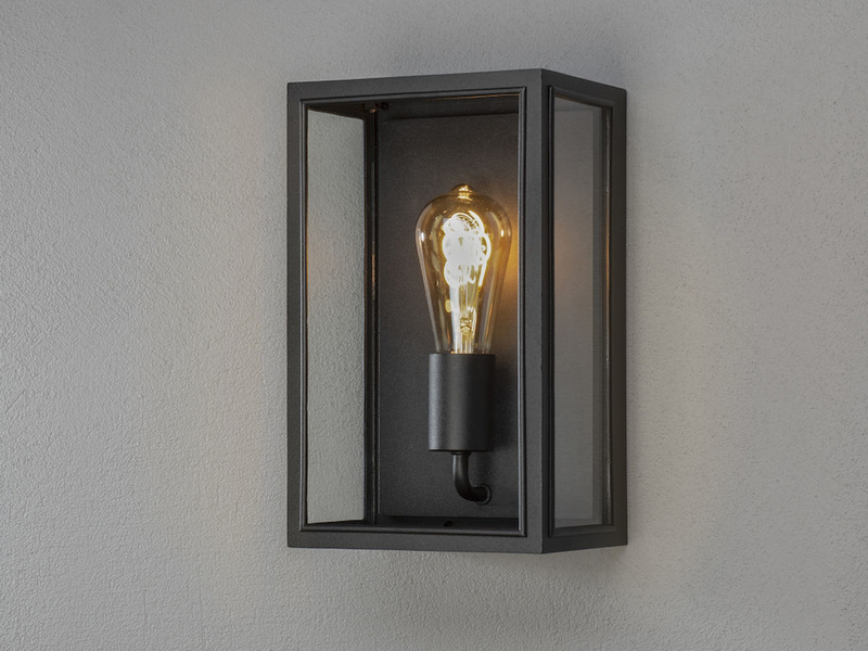LED Außenwandlaterne aus Stahl Schwarz mit Klarglas, Höhe 30cm