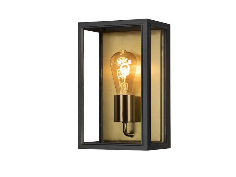 LED Außenwandlaterne Schwarz-Messing mit Klarglas, Höhe 30cm