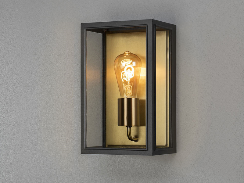 LED Außenwandlaterne Schwarz-Messing mit Klarglas, Höhe 30cm
