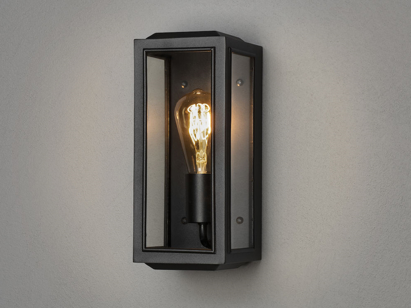 Schmale LED Außenwandlaterne aus Stahl Schwarz mit Klarglas, Höhe 30cm